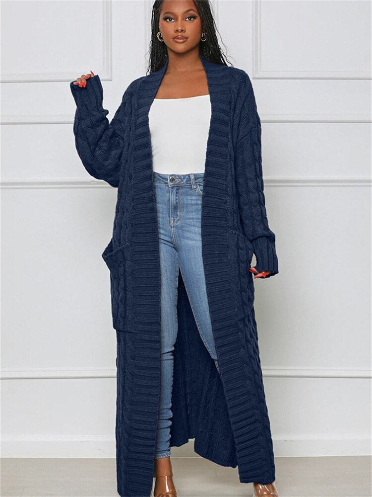 Inwoman Women's Sexy Solid Knit Loose Cardigan Casual Long Sleeve Open Stitch with Pockets Jacket Sweater