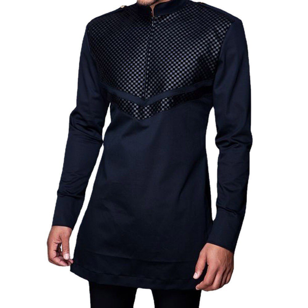New Men's African Dashiki Long Sleeve Patchwork Shirt