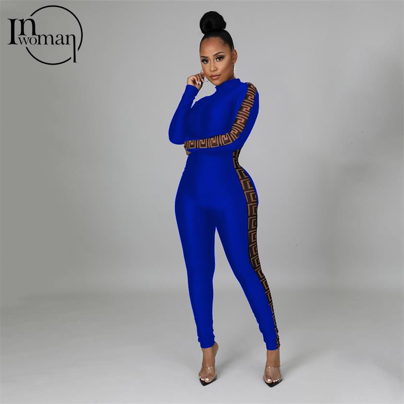 New Inwoman Women's Fall Mesh Patchwork Long Sleeve One Piece Black/Red Bodycon Jumpsuit