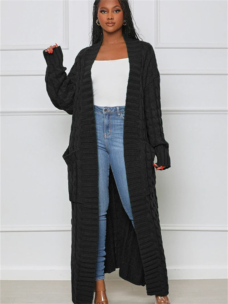 Inwoman Women's Sexy Solid Knit Loose Cardigan Casual Long Sleeve Open Stitch with Pockets Jacket Sweater