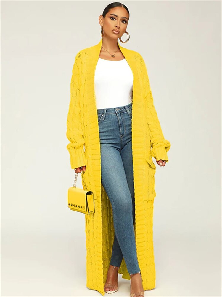 Inwoman Women's Sexy Solid Knit Loose Cardigan Casual Long Sleeve Open Stitch with Pockets Jacket Sweater