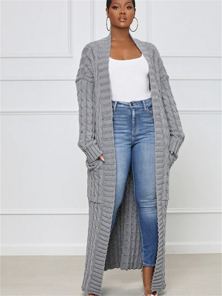 Inwoman Women's Sexy Solid Knit Loose Cardigan Casual Long Sleeve Open Stitch with Pockets Jacket Sweater