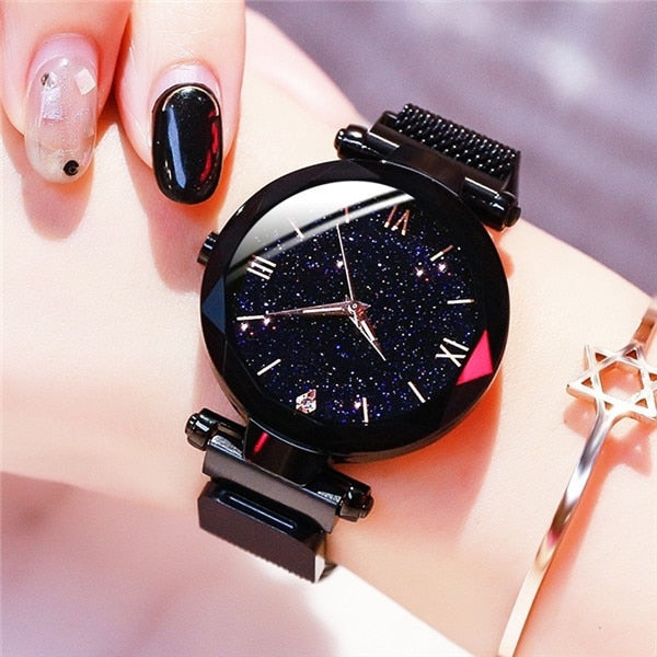 Reloj Mujer Luxury Starry Sky Women's Fashion Dress Watch Magnetic Mesh Belt Band