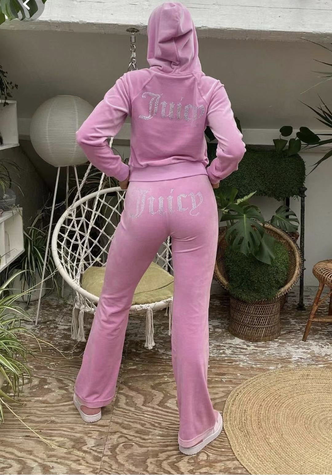Velour Juicy Sewing Suit Hoodies Velvet Zipper Sweatshirt And Pants Set Sportswear 2022 Women's Spring/Fall Tracksuit Crop Top