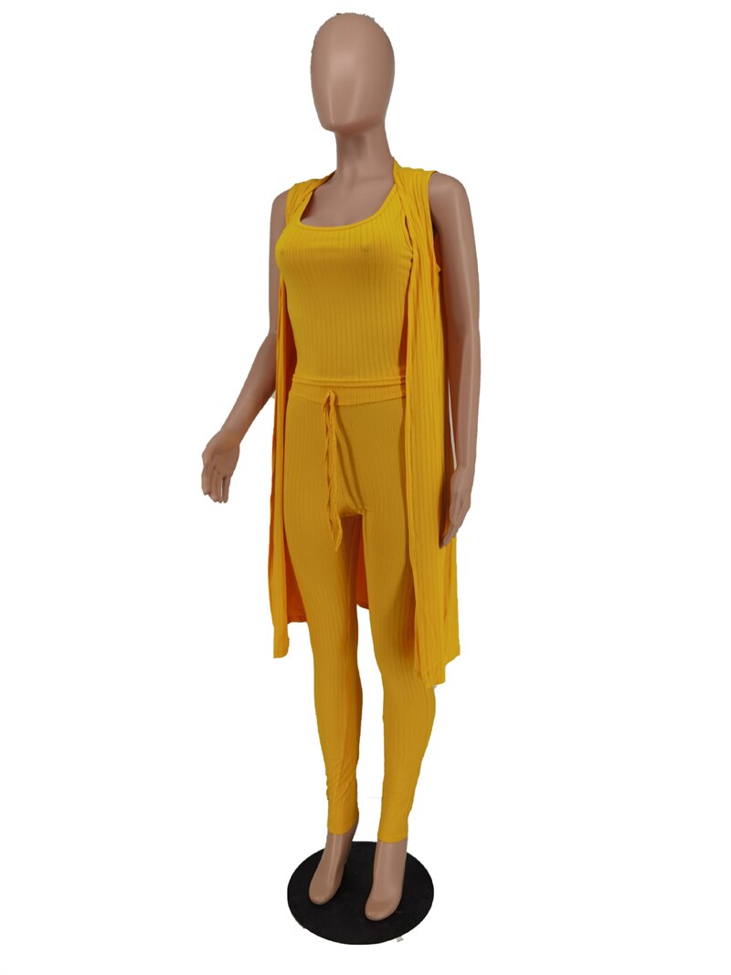 Knitted Rib Strapless Crop Top High Waist Skinny Pants Sleeveless Tank Cardigan 3 Piece Set