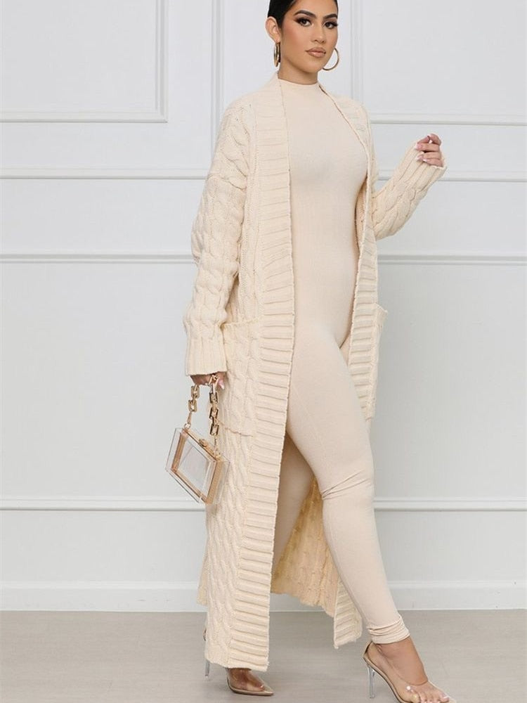 Inwoman Women's Sexy Solid Knit Loose Cardigan Casual Long Sleeve Open Stitch with Pockets Jacket Sweater