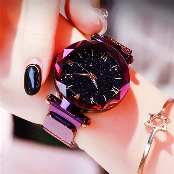 Reloj Mujer Luxury Starry Sky Women's Fashion Dress Watch Magnetic Mesh Belt Band