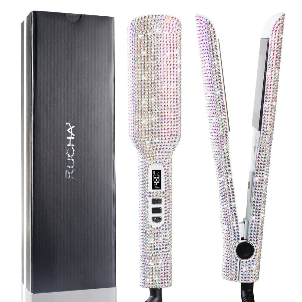 Rhinestone Flat Iron Titanium Hair Straightener Professional Dual Voltage Straightening Irons LCD Display 2 Inch Plate Irons