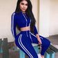 Fitness Casual 2 Piece Set Tracksuit Women Side Striped Hoodies Cropped Tops and Pants Jogger Two Piece Outfits Chandal Mujer