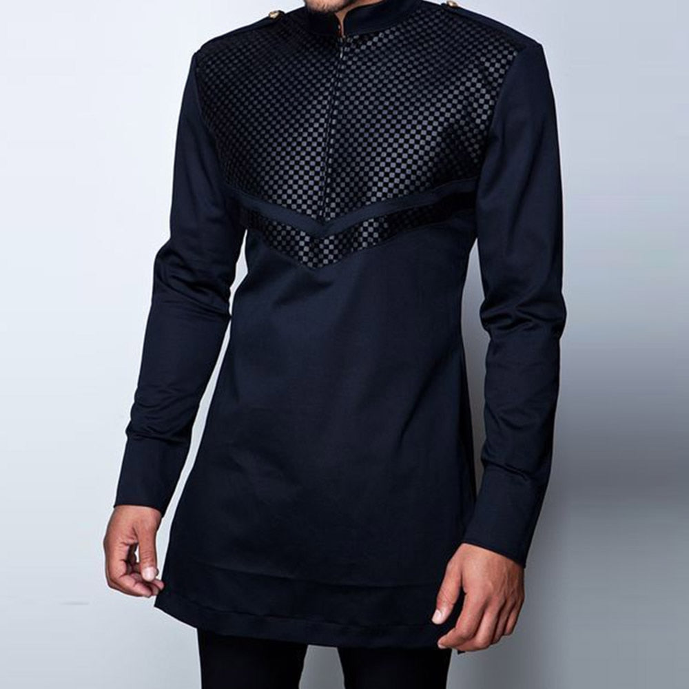 New Men's African Dashiki Long Sleeve Patchwork Shirt