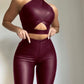 Women's Faux Leather Cutout Crop Top & Pants Set