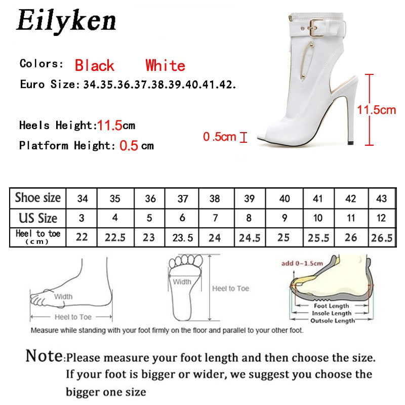 Eilyken 2022 Summer New Womens Ankle Boots Sandals High Quality PU Leather Buckle Strap Zip Stiletto Heels Plus Size 35-40 Shoes