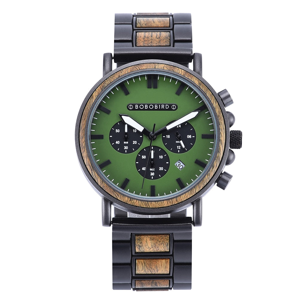 BOBO BIRD Wooden Men's Stylish Chronograph Military Retro Watches