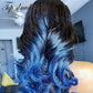Blue Ombre Color Indian Hair 13x6 Lace Front Wig Natural Hairline Loose Wave Remy Hair 13x4 Lace Front Human Hair Wigs