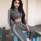 Fitness Casual 2 Piece Set Tracksuit Women Side Striped Hoodies Cropped Tops and Pants Jogger Two Piece Outfits Chandal Mujer