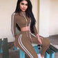 Fitness Casual 2 Piece Set Tracksuit Women Side Striped Hoodies Cropped Tops and Pants Jogger Two Piece Outfits Chandal Mujer