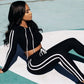 Fitness Casual 2 Piece Set Tracksuit Women Side Striped Hoodies Cropped Tops and Pants Jogger Two Piece Outfits Chandal Mujer