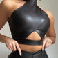 Women's Faux Leather Cutout Crop Top & Pants Set