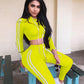 Fitness Casual 2 Piece Set Tracksuit Women Side Striped Hoodies Cropped Tops and Pants Jogger Two Piece Outfits Chandal Mujer