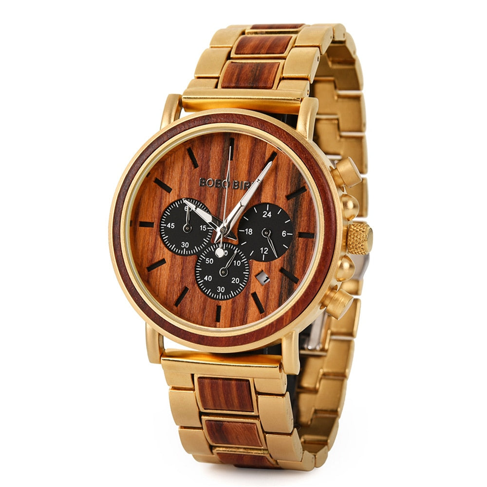BOBO BIRD Wood Men's Stylish Chronograph Military Watches Timepieces in Wooden Gift Box