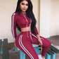 Fitness Casual 2 Piece Set Tracksuit Women Side Striped Hoodies Cropped Tops and Pants Jogger Two Piece Outfits Chandal Mujer