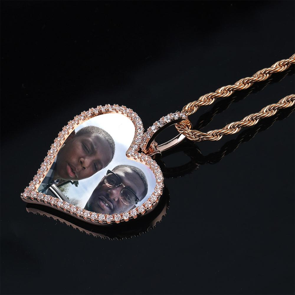 TOPGRILLZ Men's Custom Made Photo Heart Medallions Necklace & Pendant With 4mm Tennis Chain AAA Cubic Zircon
