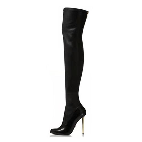 Sexy Ladies Over The Knee Thin Heel Pointed Toe Zipper Back Boots