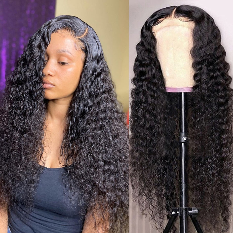 Deep Wave Frontal Wig HD Lace Front Human Hair Wigs For Women Curly Human Hair Wig PrePlucked Brazilian Wet And Wavy Wig 30Inch