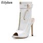 Eilyken 2022 Summer New Womens Ankle Boots Sandals High Quality PU Leather Buckle Strap Zip Stiletto Heels Plus Size 35-40 Shoes