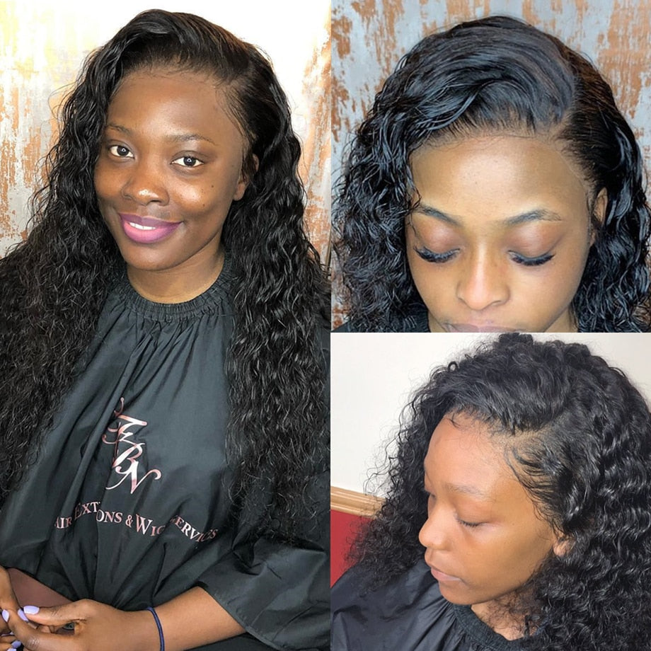 Deep Wave Frontal Wig HD Lace Front Human Hair Wigs For Women Curly Human Hair Wig PrePlucked Brazilian Wet And Wavy Wig 30Inch