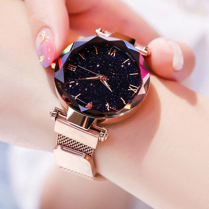 Reloj Mujer Luxury Starry Sky Women's Fashion Dress Watch Magnetic Mesh Belt Band