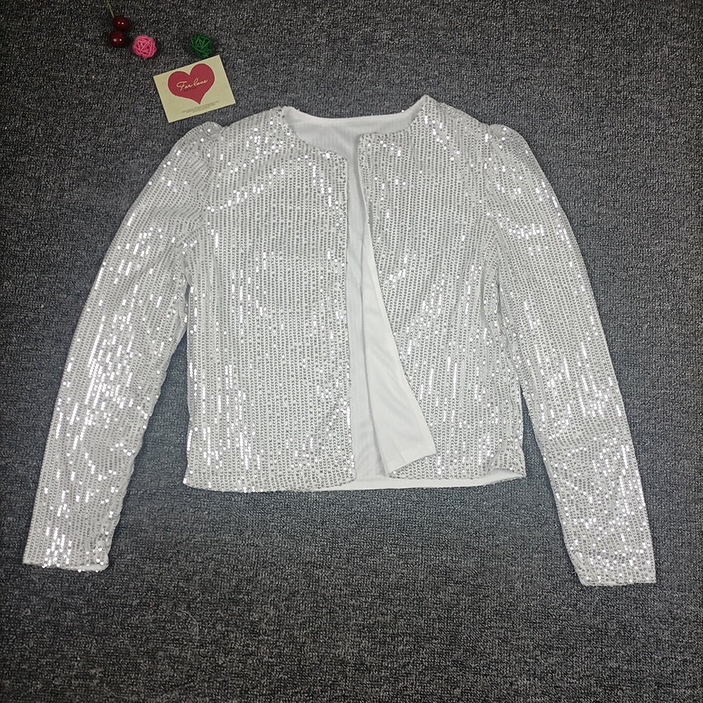 2023 Fashion Sequin Jackets Women Glitter Long Sleeve Short Coats Elegant Spring Outwear Office Ladies Solid  Streetwear