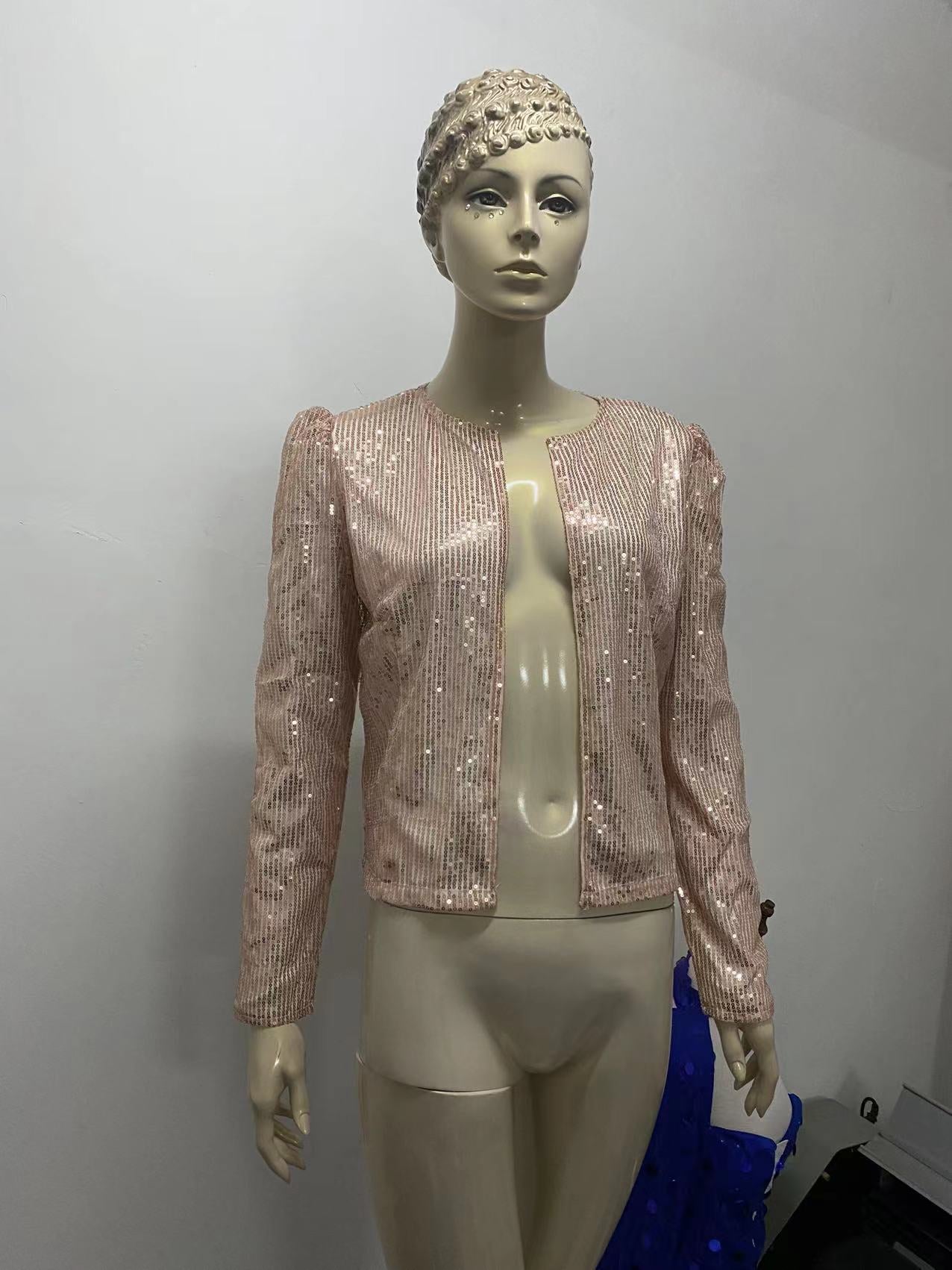 2023 Fashion Sequin Jackets Women Glitter Long Sleeve Short Coats Elegant Spring Outwear Office Ladies Solid  Streetwear