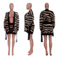 New Women's Zebra Stripe Knitted Sweater Full Sleeve Long Cardigan with Belt And Shorts 2 Piece Set
