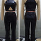 Women's Faux Leather Cutout Crop Top & Pants Set