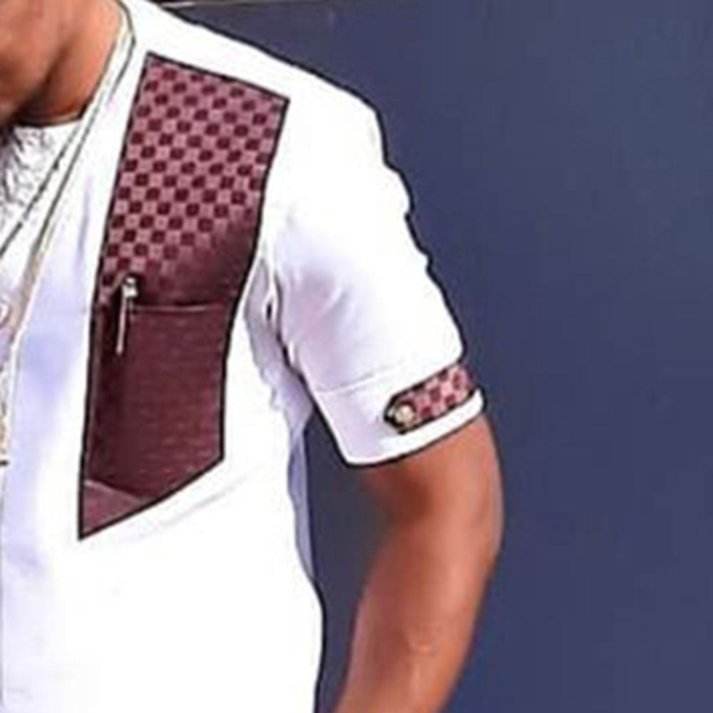 Dashiki T-shirt Men's Summer and Autumn Round Neck Stitching Short-sleeved African Ethnic Style Casual Men's Shirt M-4XL