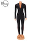New Inwoman Women's Fall Mesh Patchwork Long Sleeve One Piece Black/Red Bodycon Jumpsuit