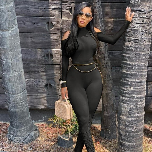 Women's Bandage Bodycon Jumpsuit Long Sleeve Stacked One Piece Sexy Jumpsuit