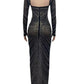 Beyprern Gorgeous Open Back Sequin Maxi Dress Woman Crystal Party Dress Night Out Robes Christmas Outfits Sexy Clubwear
