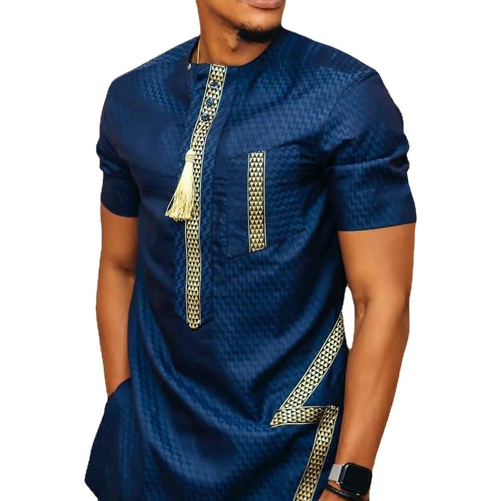 Dashiki T-shirt Men's Summer and Autumn Round Neck Short-sleeved Print African Ethnic Style Casual Men's Shirt M-4XL