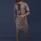 Men's Dashiki Long Sleeve 2 Piece Set Brown Texture Suit Male Shirt Pants Suit