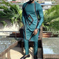 Dashiki African Clothing - Casual Green Geometric Print Suit Long Sleeve Shirt & Trouser 2 Piece Set