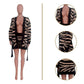 New Women's Zebra Stripe Knitted Sweater Full Sleeve Long Cardigan with Belt And Shorts 2 Piece Set