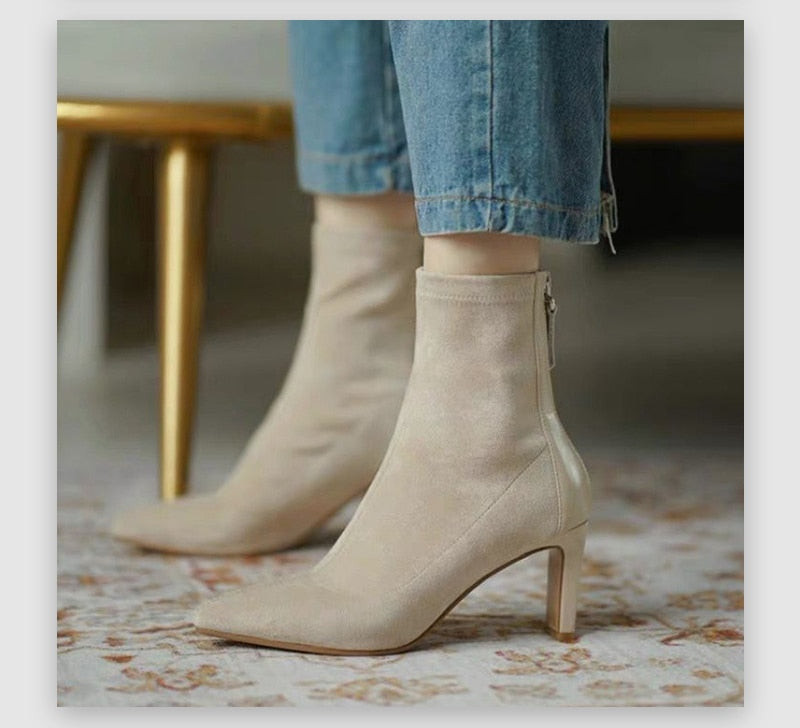 Sexy Ladies Over The Knee Thin Heel Pointed Toe Zipper Back Boots