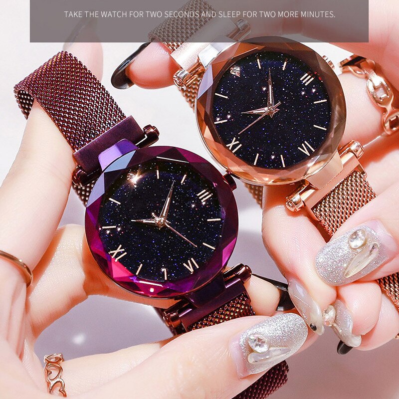 Reloj Mujer Luxury Starry Sky Women's Fashion Dress Watch Magnetic Mesh Belt Band