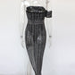 Beyprern Sparkle Off Shoulder Black Crystal Midi Dress Womens Glam Rhinestone Studded Asymmetrical Party Dress Birthday Outfits